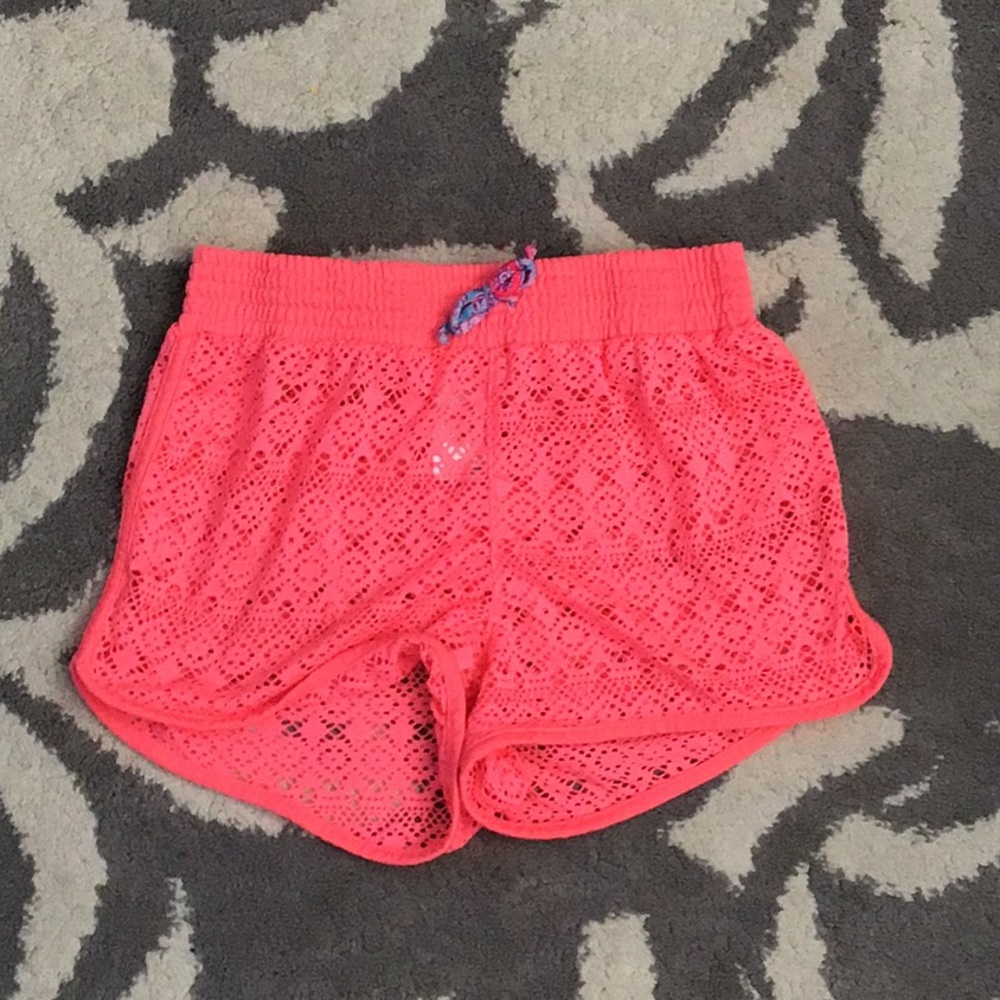 Hot pink girls bathing suit cover up shorts